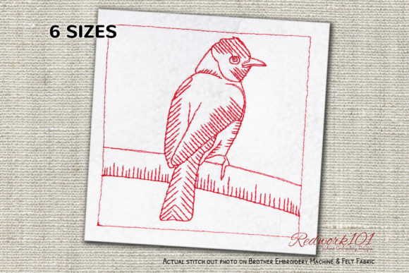 African Red-Eyed Bulbul Redwork Design Review