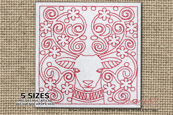 Deer Face Abstract Redwork Design Review