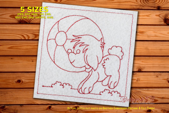 Dog Chasing a Ball Redwork