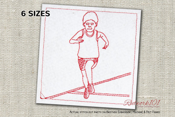 Runner Running on Track Redwork Design: An Embroidery Seller's Take