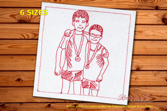 Swimmers with Medal Redwork